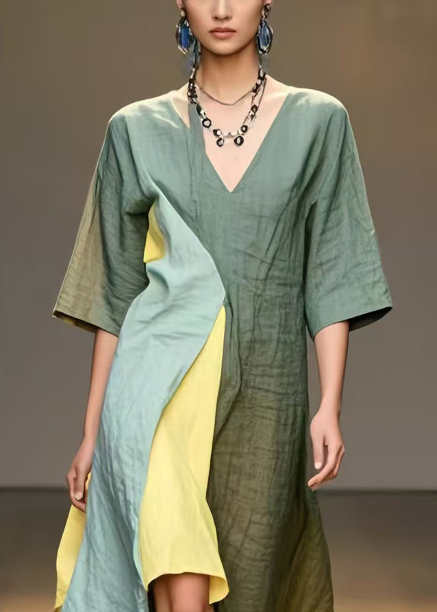 Women Multicolour Asymmetrical Patchwork Cotton Long Dresses Summer