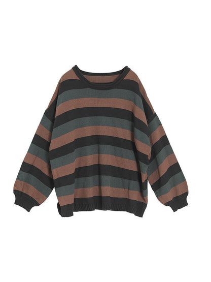 Women Striped Commuter Loose Vintage Sweater