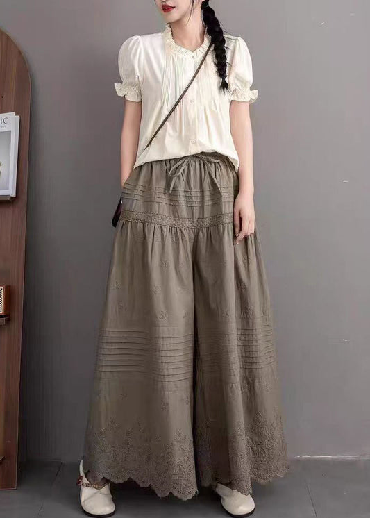 Army Green Oversized Wide Leg Pants Embroidered Summer