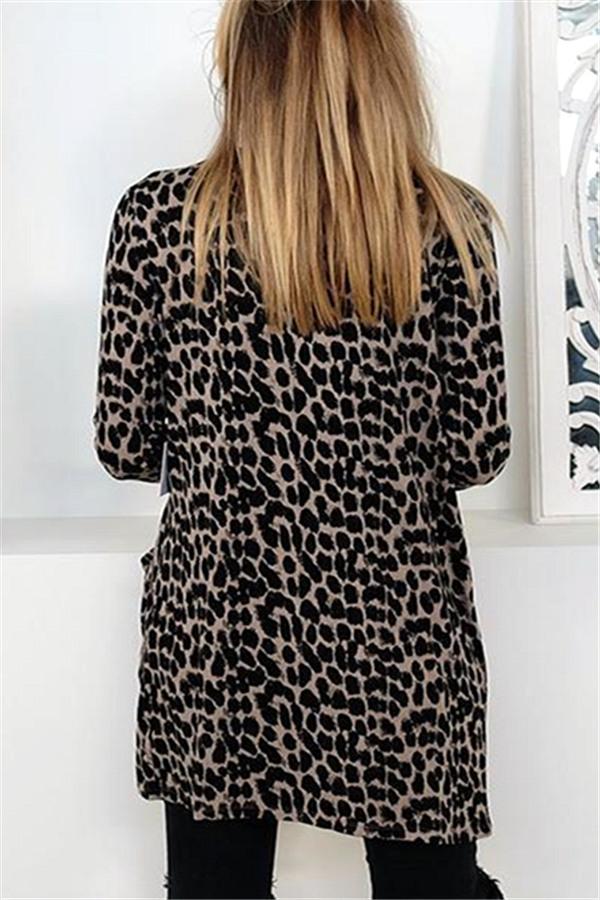 Light Knit Leopard Open Stitch Cardigan