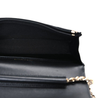 Lambskin Quilted Phone Holder Wallet With Chain Black Beige