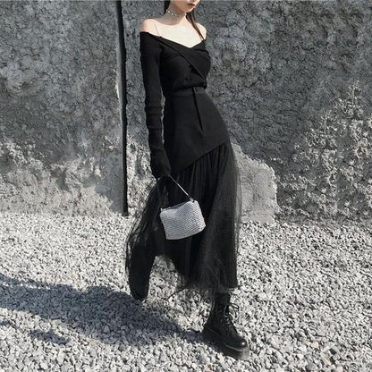 Fashion New Mesh Patchwork Skirt Solid Color Street Simplicity Temperament Trendy Skirt
