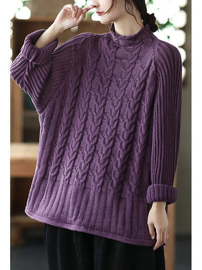 Women Turtleneck Knitted Solid Color Long Sleeve Sweater