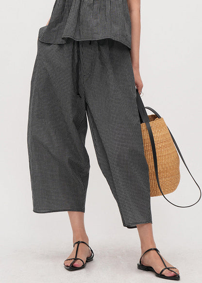 Boutique Dark Grey Oversized Plaid Cotton Harem Pants Summer