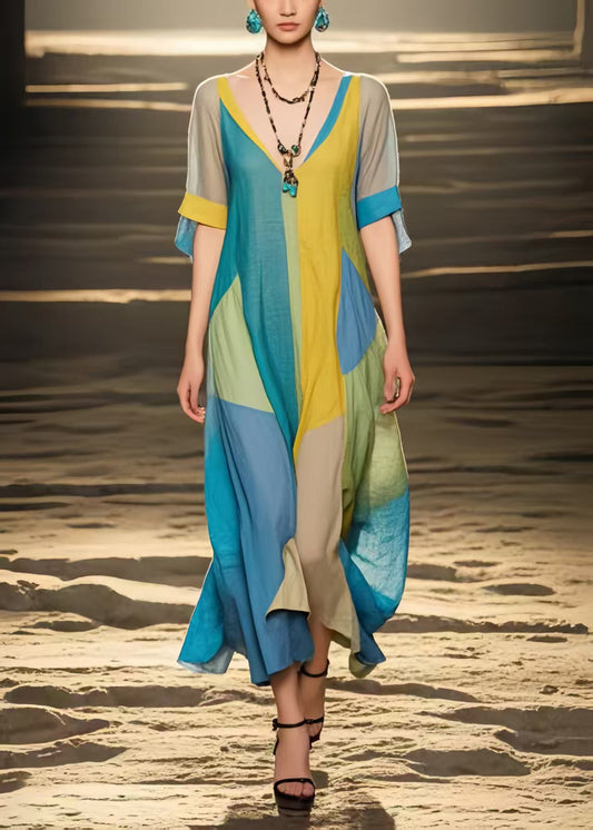 Bohemian Multicolour Applique Asymmetrical Design Cotton Sundress Summer