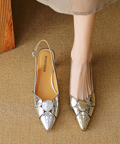 Elegant Splicing High Heels Silver Sheepskin Pointed Toe