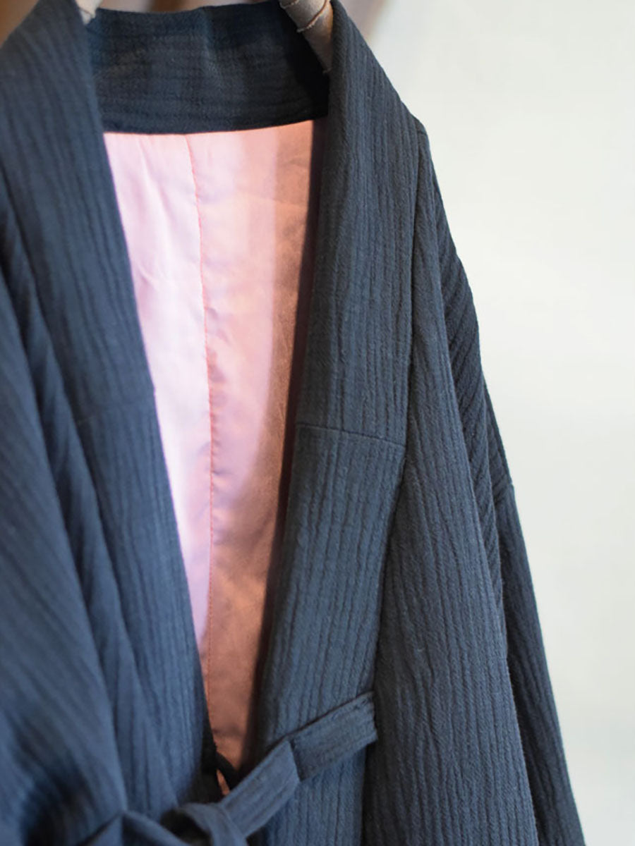 Women Winter Chinese Style Drawstring Linen Cotton Coat