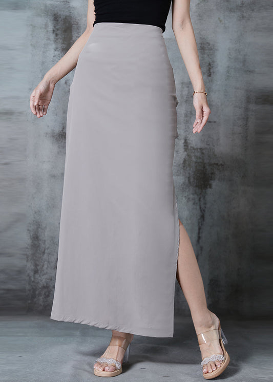 Chic Grey Side Open Silm Fit Spandex Wraped Skirts Spring