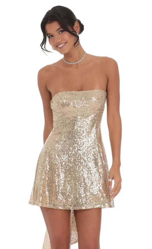 Sequin Attachable Bow Dress In Gold