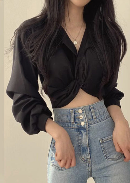 Unique White Peter Pan Collar Solid Shirts Lantern Sleeve