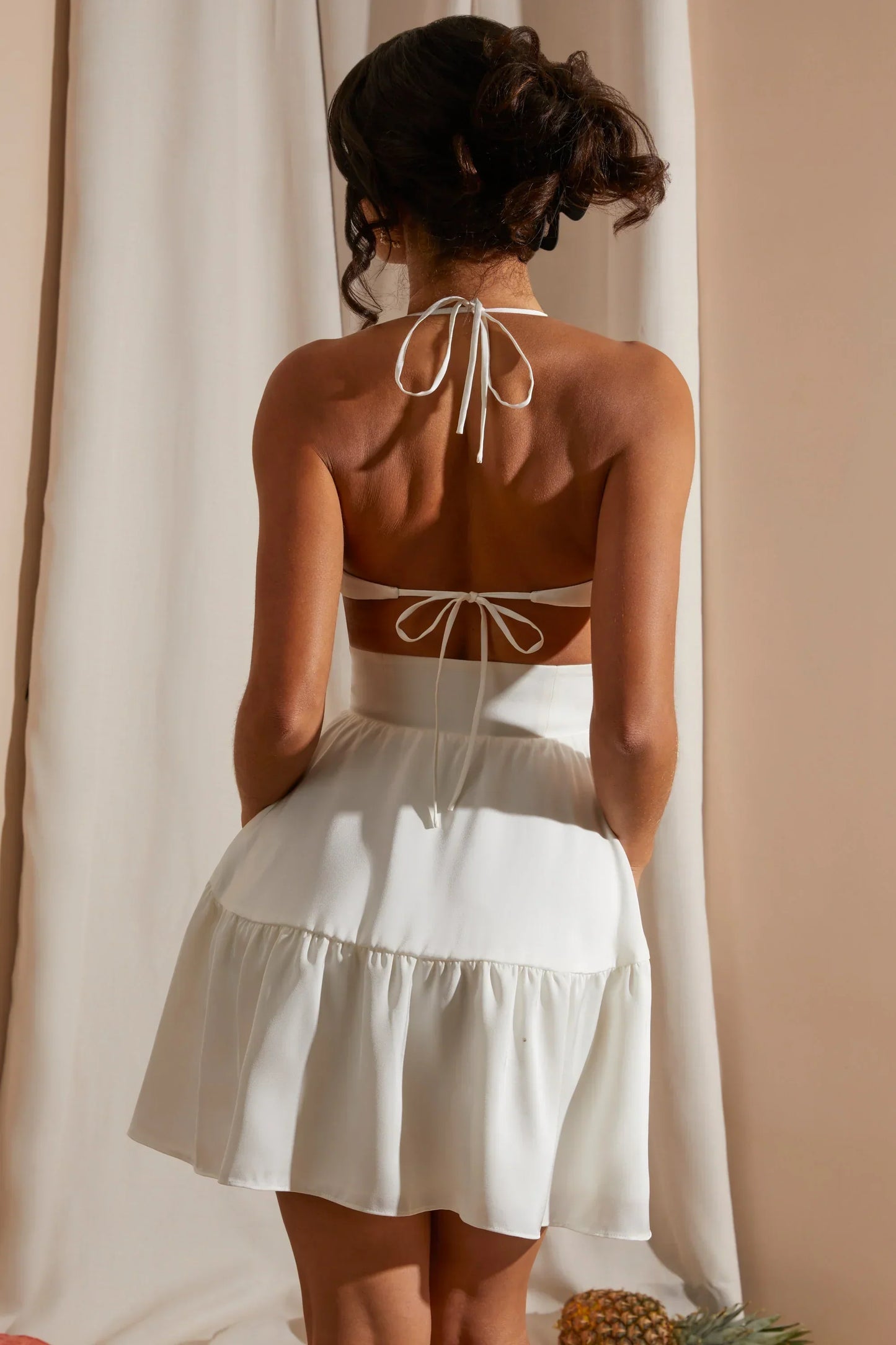 Halter Neck Cut Out Mini Dress In White