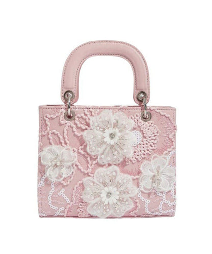 Handmade Pink Embroidered Flower Faux Leather Mini Bag