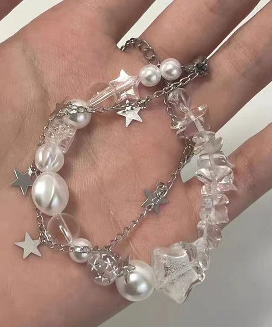 Beautiful White Stainless Steel Star Double-Layer Pearl Charm Bracelet