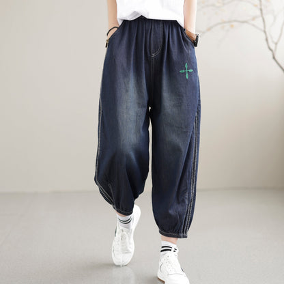 Summer Retro Embroidery Cotton Jeans