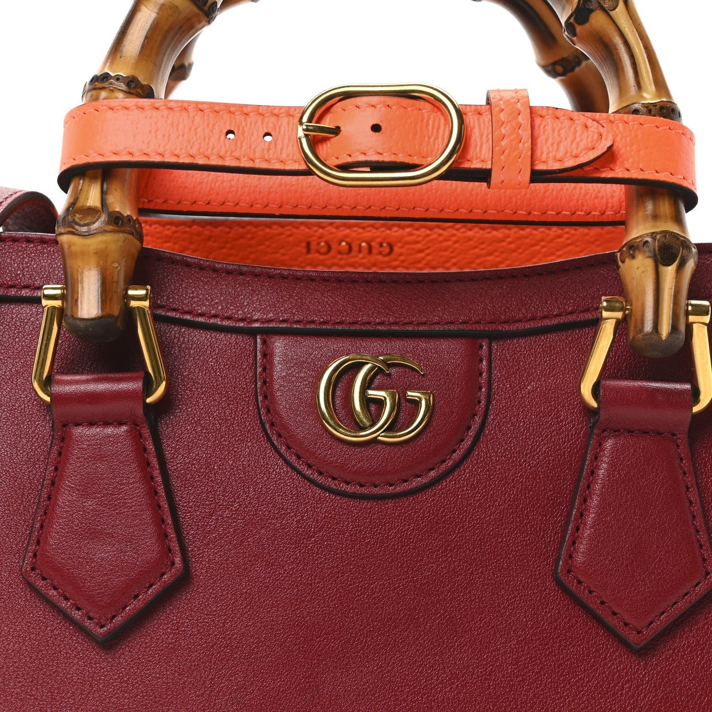 Wonka Grain Calfskin Mini Diana Tote Bag Dark Red Orange Fluo