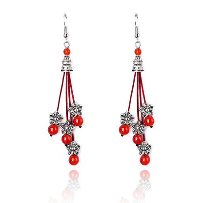 Vintage Miao Silver Red Bead Glass Earrings