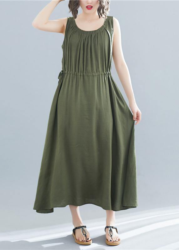Elegant o neck sleeveless cotton Tunics Wardrobes army green Dress summer