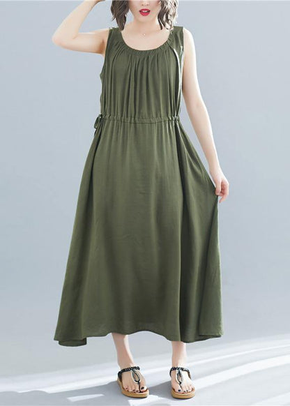 Elegant o neck sleeveless cotton Tunics Wardrobes army green Dress summer