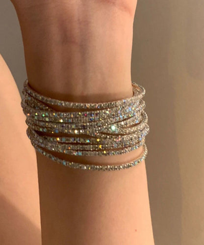 Boho White Alloy Zircon Layered Bangle Two-Piece Set