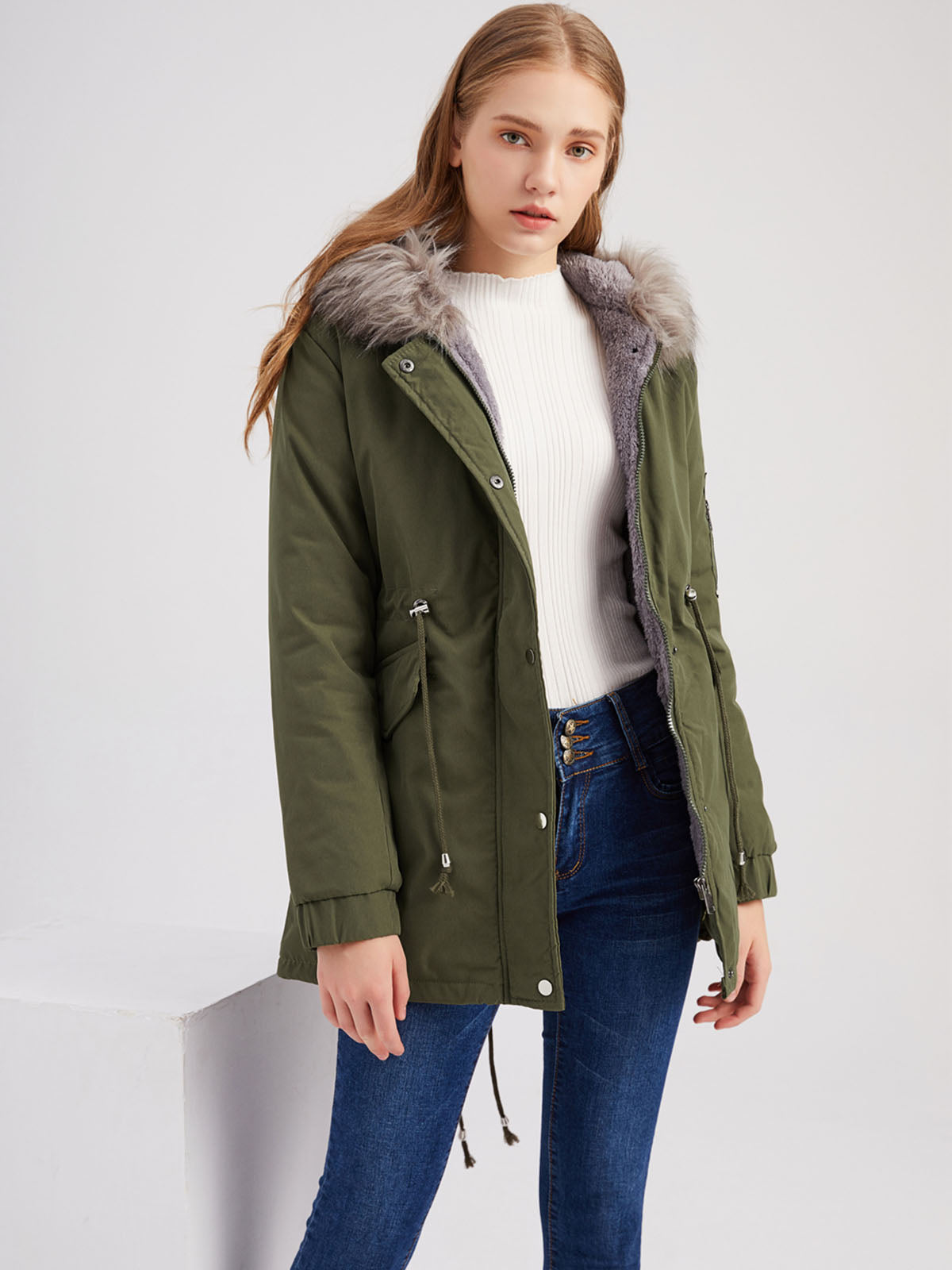 Women's Parka Coat Street Daily Plush Winter Coat Solid Color Oversized Fur Warm Coat