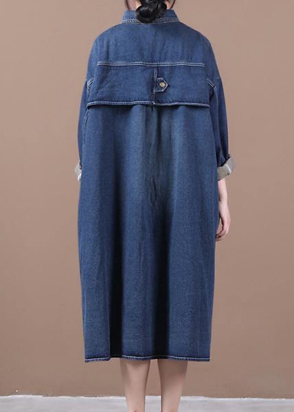 100% lapel patchwork  outfit Fashion Ideas denim blue long Dress