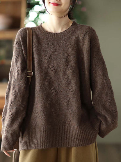 Women Winter Vintage Knitted Solid Warm Loose Sweater