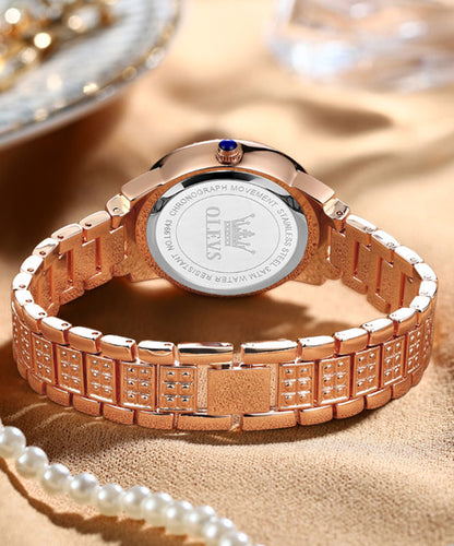 Fashion Rose Gold Zircon Stainless Steel Zircon Quartz Movement Watches