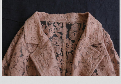 Loose Lace Embroidered Suit Collar Casual Slim Coat