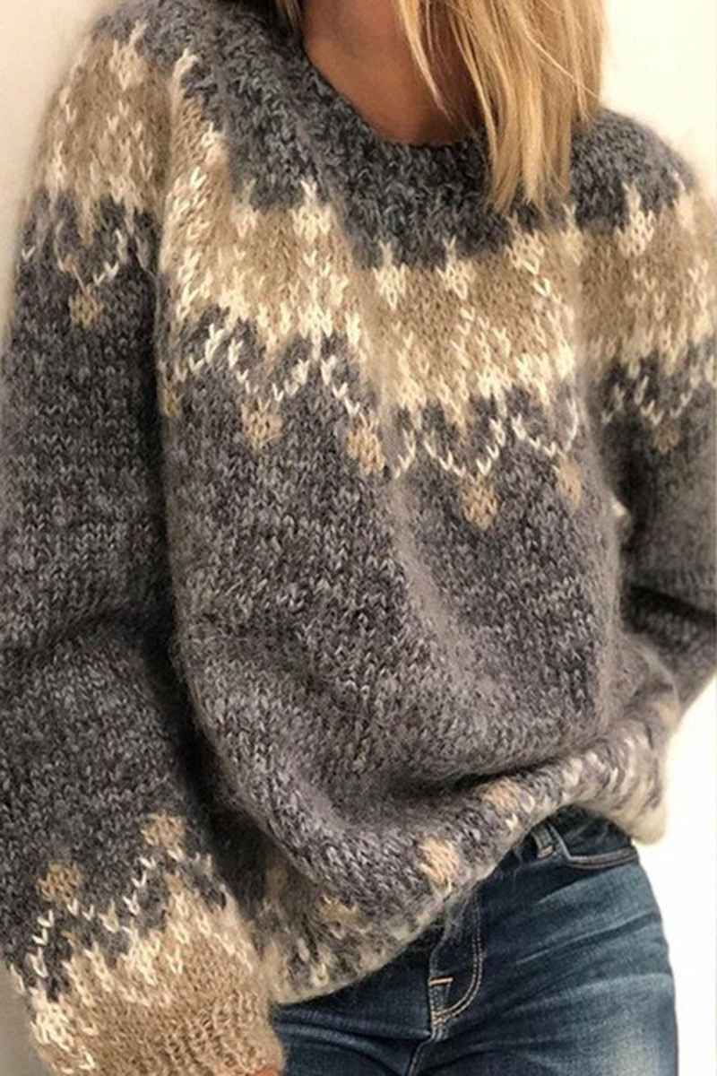 Jacquard Casual Round Neck Sweater