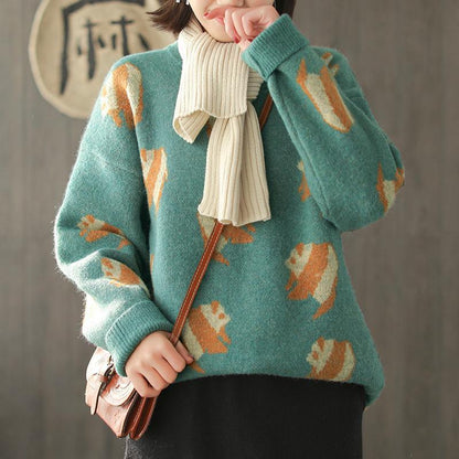 Cute Loose Core Yarn Round Neck Sweater
