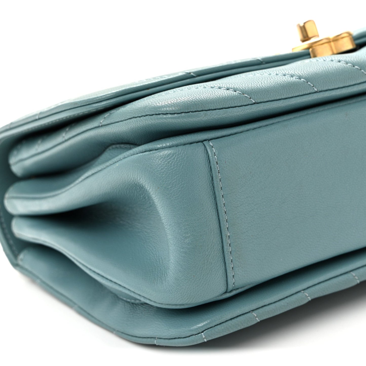 Lambskin Chevron Quilted Gold Top Handle Flap Bag Blue