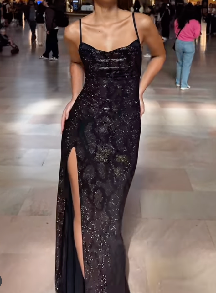 Sexy Sling Slim High Slit Sequined Python Dress