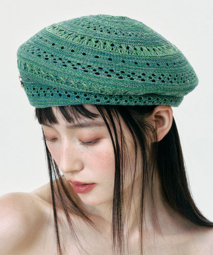 2025 New Green Hollow Out Breathable Knit Beret Hat