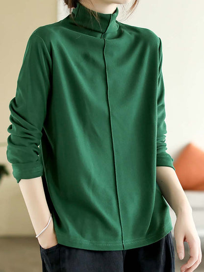 Women Autumn Artsy Solid Warm Turtleneck T-shirt