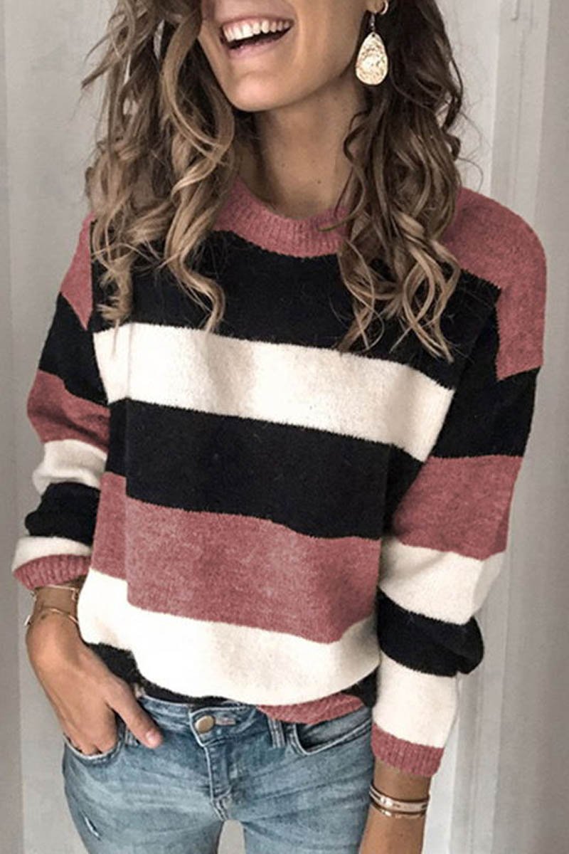 Striped Round Neck Contrast Sweater