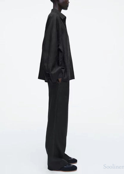 Casual Black Oversized Linen Shirts Fall