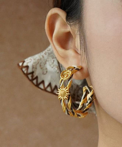 Fine Gold Copper Overgild Hollow Out Hoop Earrings