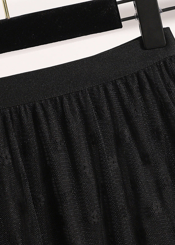 Women Black Ruffled Lace A Line Skirts Fall
