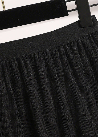 Women Black Ruffled Lace A Line Skirts Fall