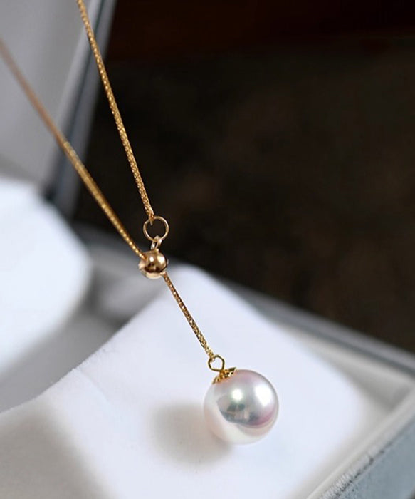 Pearl 14K Gold Pendant Necklace Golden Lntense Light Small Lamp Y Chain