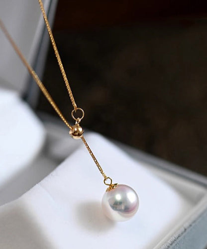 Pearl 14K Gold Pendant Necklace Golden Lntense Light Small Lamp Y Chain