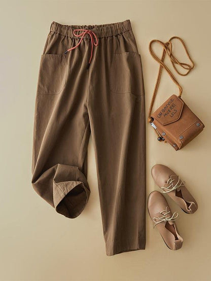 Simple Style Comfortable Elastic Waist Ladies Radish Pants