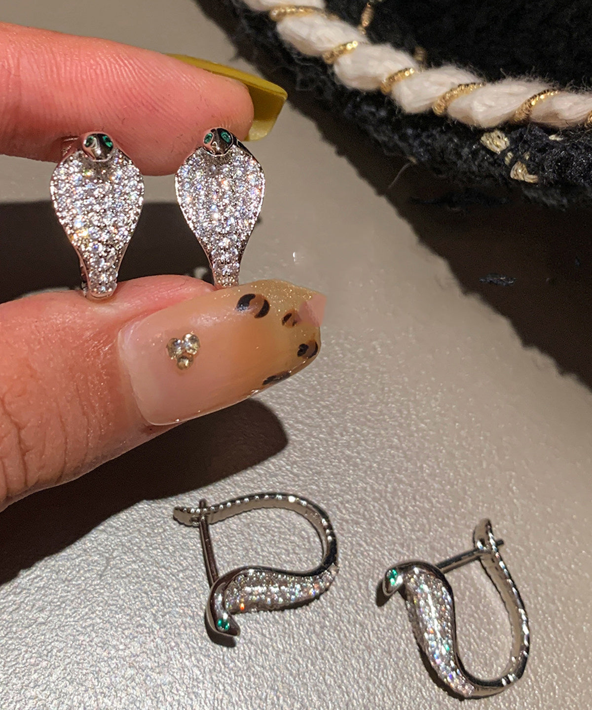 Beautiful Silvery Zircon Sparkling Stud Earrings