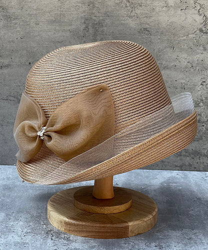 French Coffee Tulle Bow Patchwork Bucket Hat