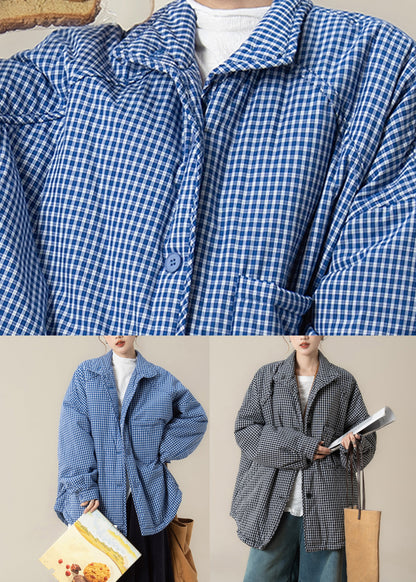 Plus Size Blue Peter Pan Collar Plaid Down Jackets Winter