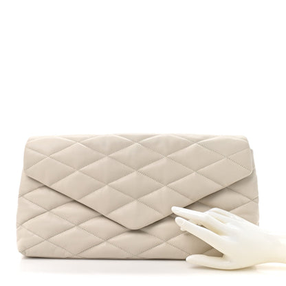 Lambskin Quilted Sade Puffer Envelope Clutch Crema Soft
