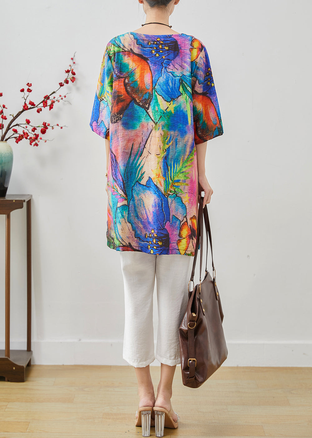Elegant Blue Butterfly Tie Dye Linen Two Pieces Set Summer