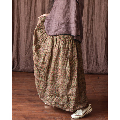 Plus Size  Cozy Retro Floral Linen Skirt