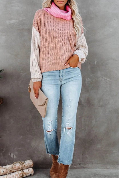 Turtleneck Color Block Casual Sweater