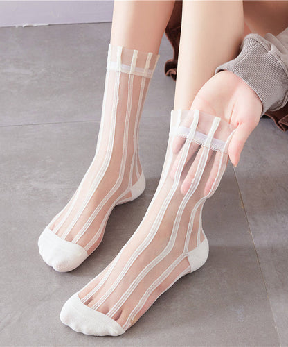 Summer Thin Striped Sheer Mesh Mid Calf Socks